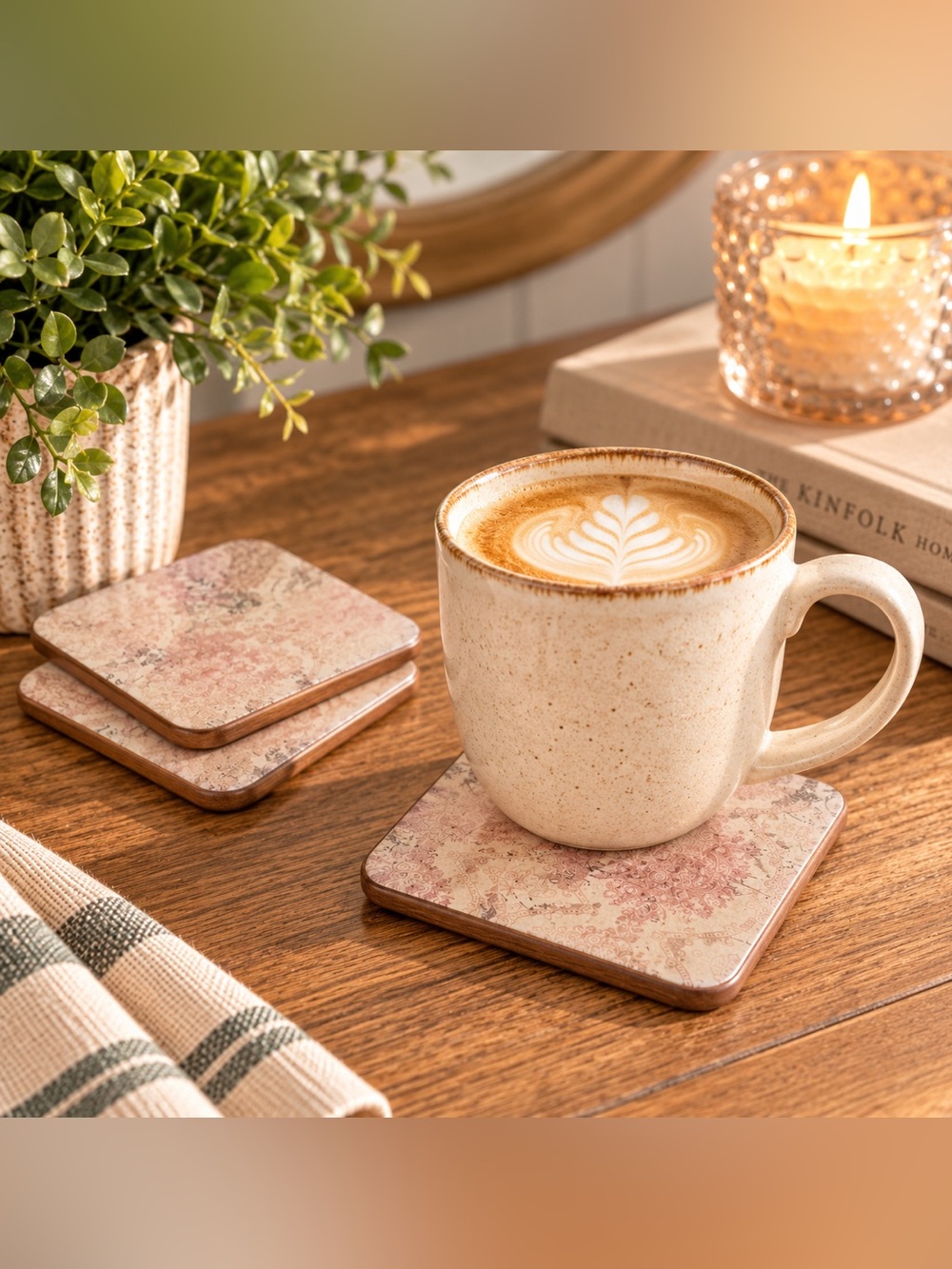 Square Wood Decoupage Coaster Set of 4 Rustic Farmhouse Decor
